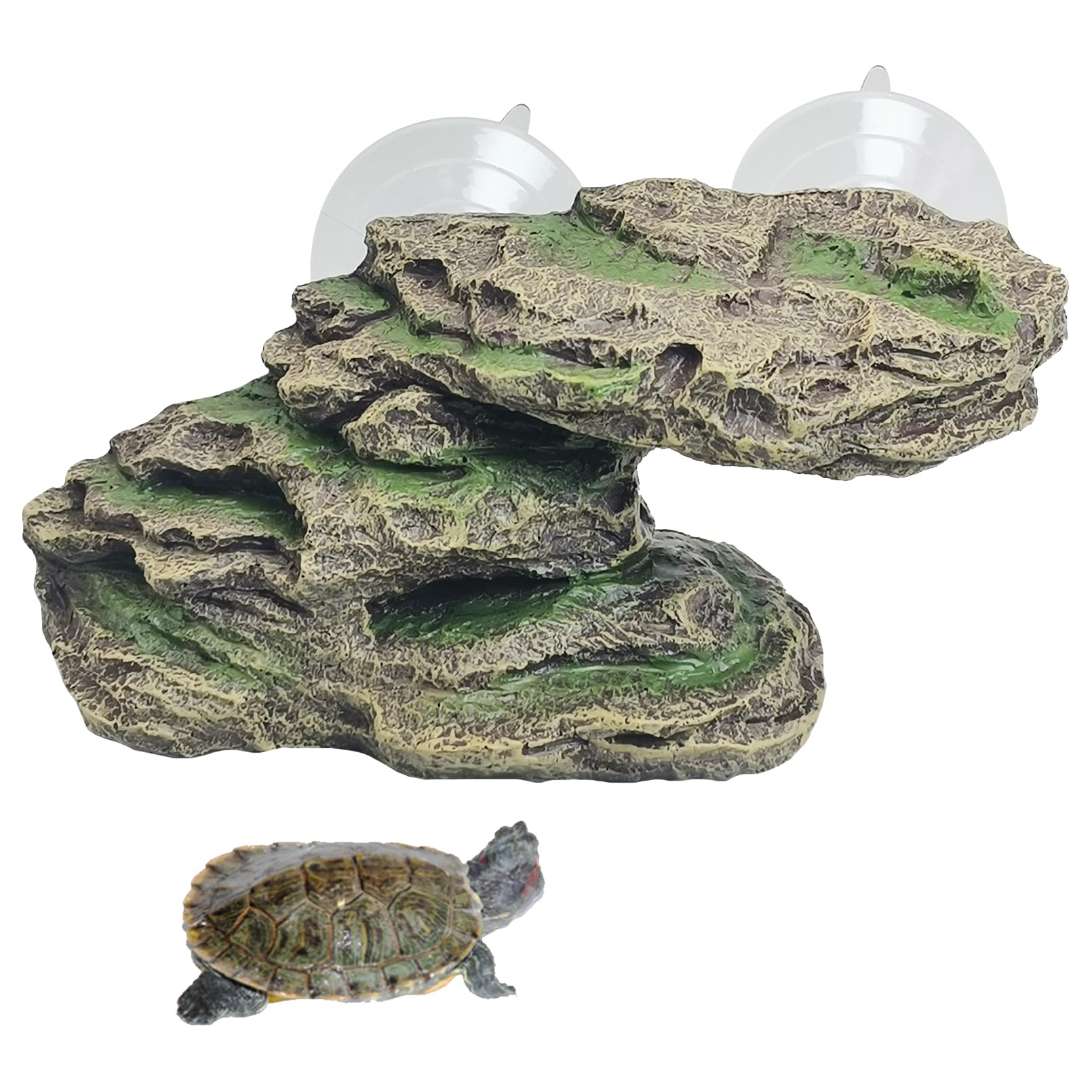 Photo 1 of kathson Turtle Basking Platform Floating Turtle Dock Baby Tortoise Climbing Ramp Shale Reptiles Dock Resting Terrace Stone Aquarium Ornament for Frogs Newts (Green Size:8.2”Lx3.3”Wx3.1”H)