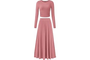 BTFBM Two Piece Skirt Sets For Women 2024 Trendy Fall Outfits Ribbed Knit Long Sleeve Crop Top Flowy Maxi Skirt Set