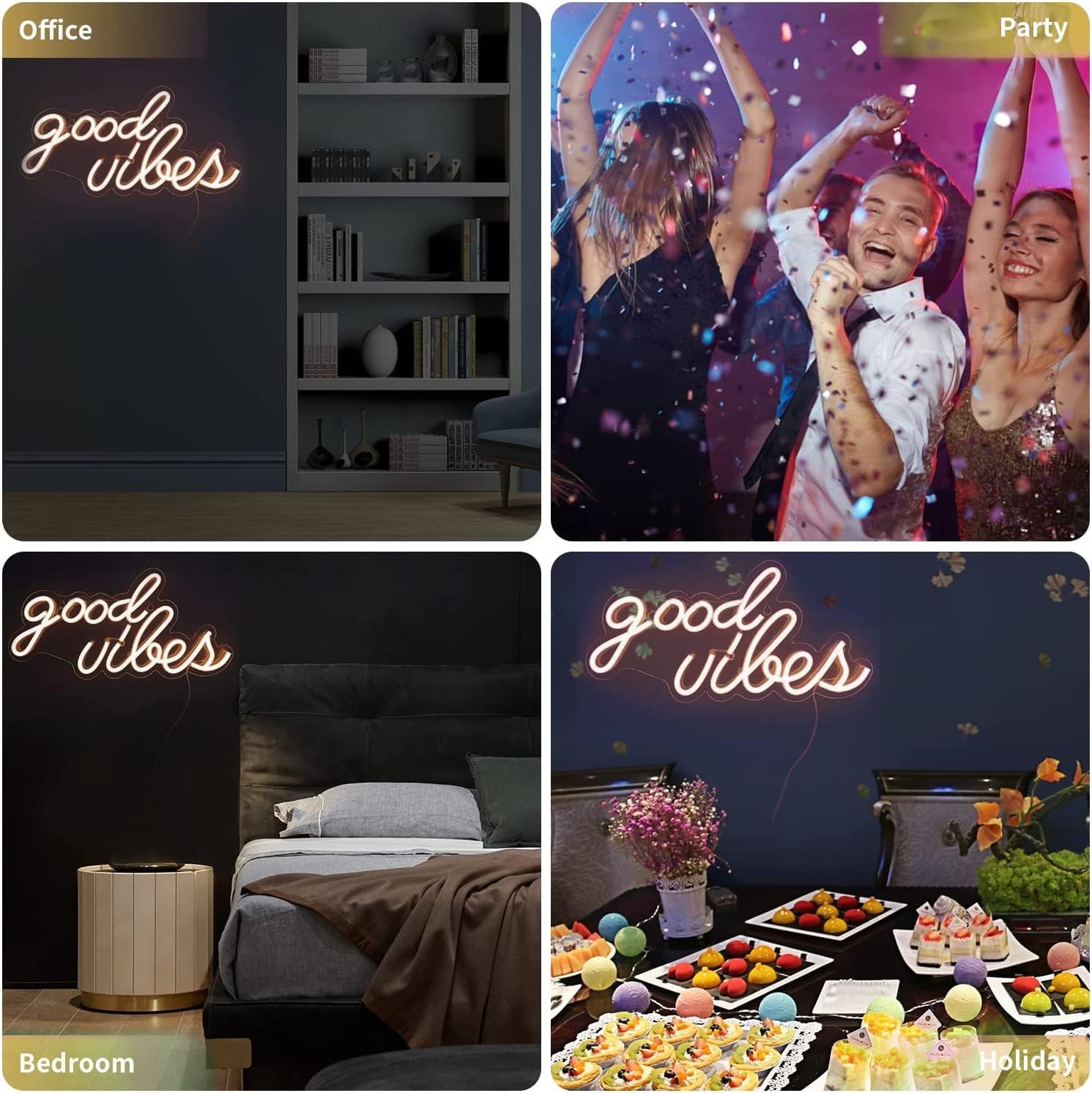 DECANIT Warm White Good Vibes Neon Sign，16.1