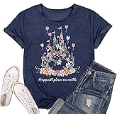 Magical Shirt for Women Happiest Place On Earth T-Shirt Balloon Flower Graphic Short Sleeve Tops Holiday Tee