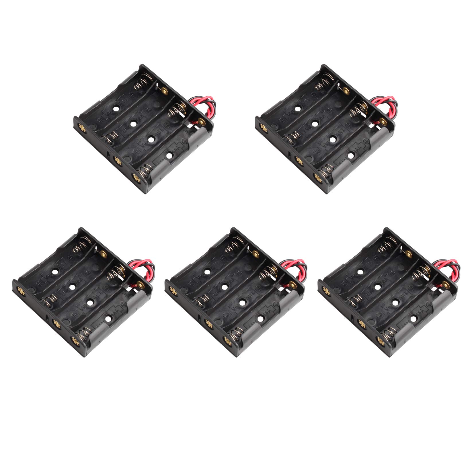HALJIA 5Pcs 6V AA 4 x 1.5V Plastic Battery Holder Case Battery Storage Box with Wire Leads