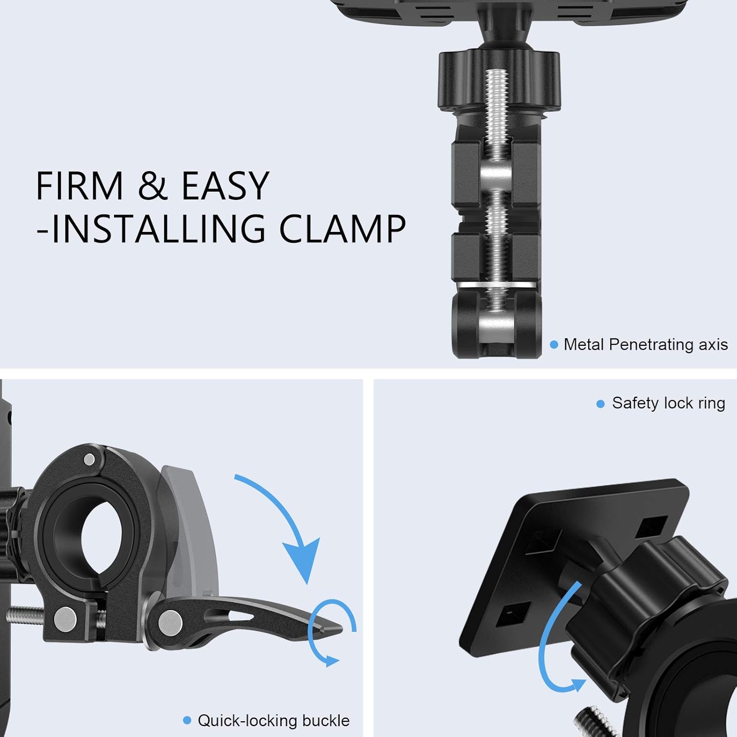 THIKPO Bike Phone Mount with Shockproof Silicone Pad, Secure Quick-Locking Clamp, 360° Rotation Angles for 4.7-6.8 inch Cellphones, Holds Phones Up to 3.5" Wide (Sturdy Mount with Premium Silicone)
