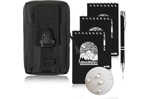 HIDE HILLS 3" x 5" Waterproof Notebook Cover Pocket With Pen, Write in the Rain Notebook - Reusable Small Notepad for Study Notes, Outdoor Hiking Log, Travel Logs and Police Gear, Spiral Bound Stone Paper Notebook with Bag(black)