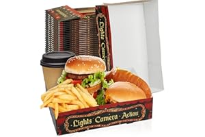 BACSBOO 30 Pcs Movie Night Snack Trays 4 Corner Food Boxes Movie Night Party Supplies Paper Food Trays Cinema Party Favors Disposable Food Holder for Popcorn Nacho Theater Snack