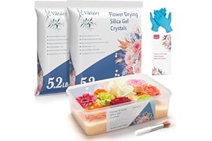 VIKTAIRY 10.4 LBS Silica Gel Flower Drying Crystals, Reusable Color Indicating Flower Drying Silica with Airtight Container and Brush, DIY Wedding Bouquet Flower Preservation Kit, Fine Bead Size<1mm