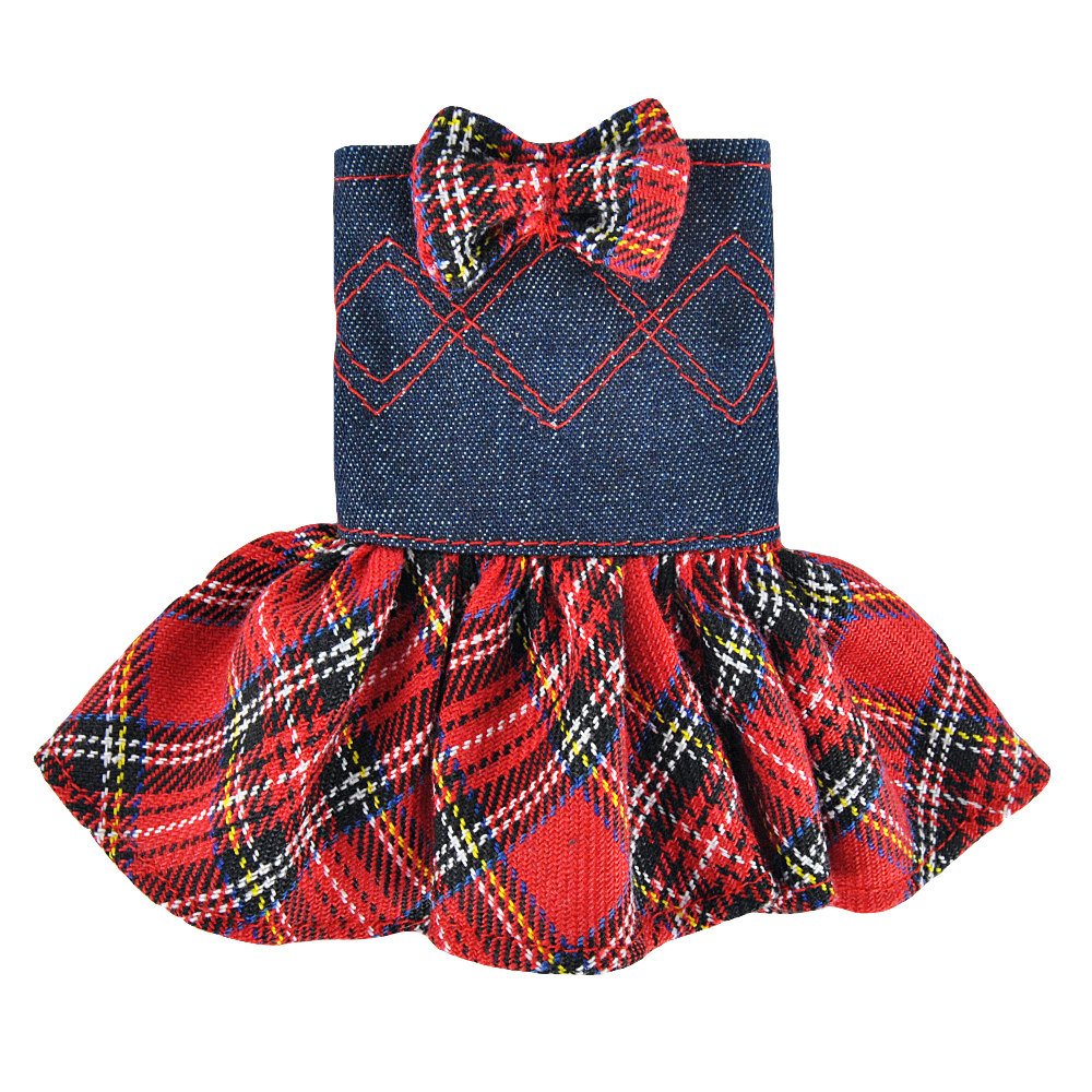 E-TING Santa Couture Clothing for elf (Red Plaid Denim Dress with Bowknot) Doll is not included