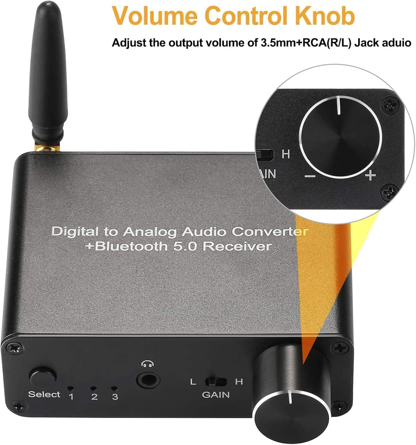 192kHz Digital to Analog Converter Bluetooth 5.0 Receiver DAC with 16-300Ω Headphone Amplifier Optical/Coaxial to RCA 3.5mm Audio Output with Volume Control for TV Phone Tablet: Home Audio & Theater