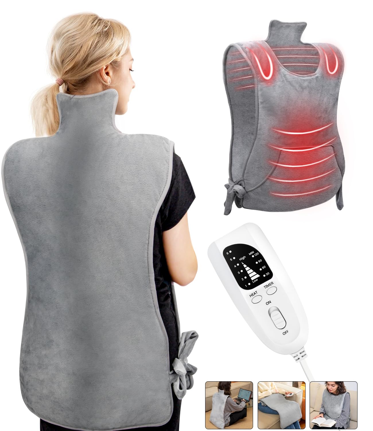 View 1 of FTOYIN Heating Pad for Back Pain Relief, 16"x54" Large Heating Pad for Neck and Shoulders and Period Cramps, 6 Heat Settings, 4 Timers, Mothers Day Gifts, Birthday Gifts for Women