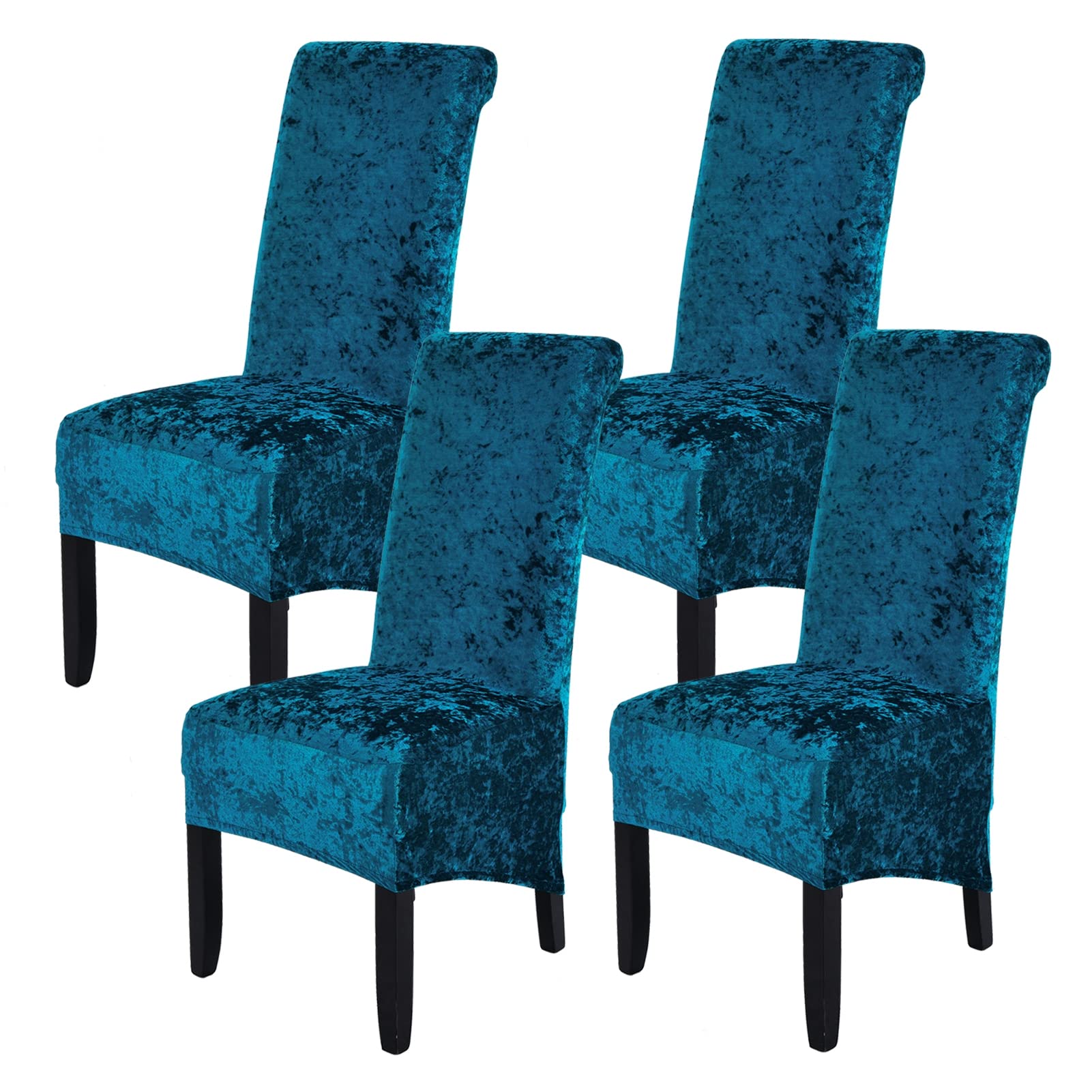 abodos Dining Chair Covers, Crushed Velvet Stretchable Elastic Chairs Protective Cover, Removable Washable Slipcovers for Dining Room Wedding Banquet Party Chair Covers,dark blue,set of 4
