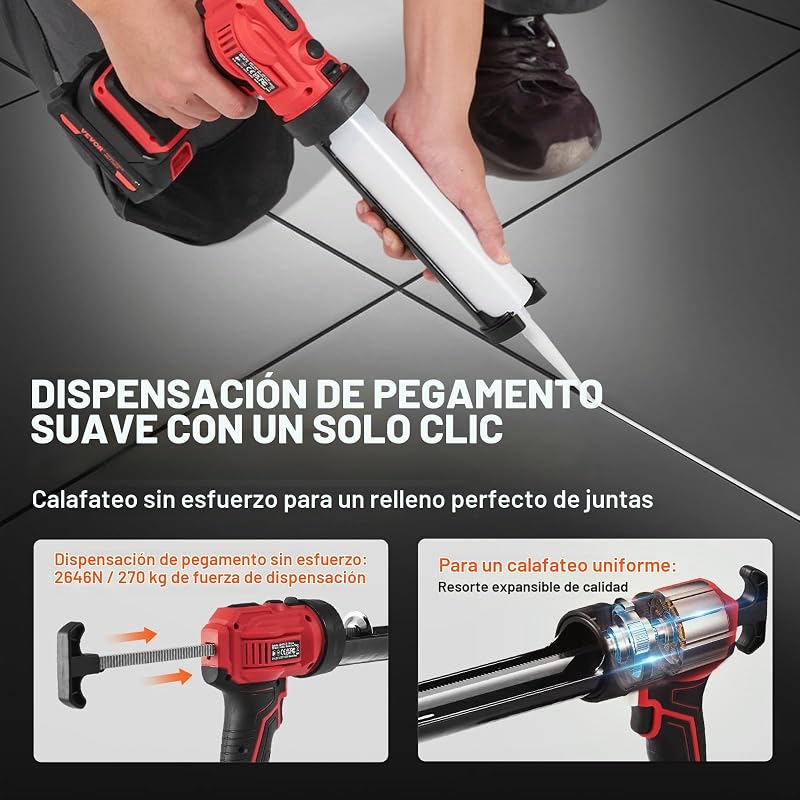 Pistola de Cartucho Inalámbrica de 300 ml Pistola de Calafateo Eléctrica de 20 V Pistola de Silicona con Batería de 2,0 Ah Cargador Rápido Antigoteo 4 Velocidades para Calafatear, Llenar, Sellar