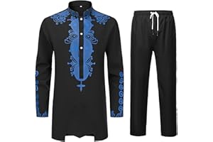 YND Men’s 2 Piece Dashiki Set African Shirt and Pants, Outfit with Gold Print