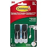 Command Outdoor Medium Black Wire Toggle Hooks, 2 Hooks and 3 Strips, Damage-Free Hanging Wall Hook for Hanging Back to School Decorations with Weather Resistant Strips, Holds up to 2 lb