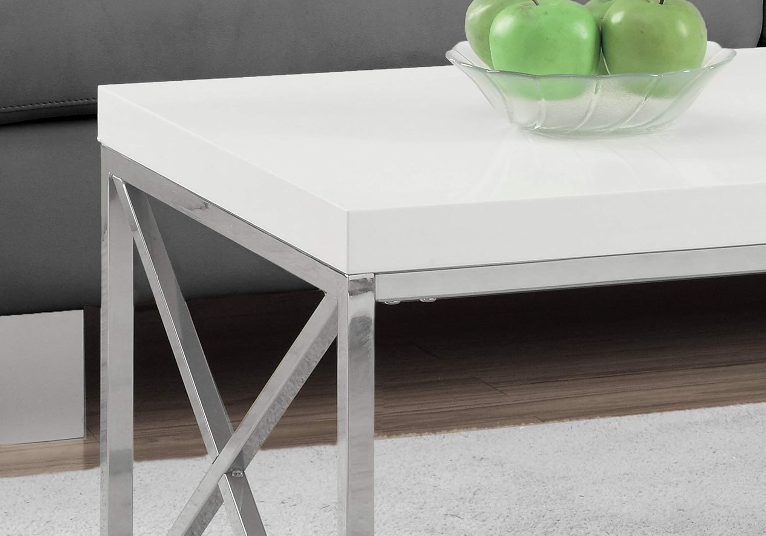 Monarch Specialties Modern Coffee Table for Living Room Center Table with Metal Frame, 44 Inch L, Glossy White / Chrome: Kitchen & Dining