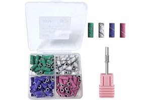 Gorvalin 100pcs 3mm Small Sanding Band Nail Drill Bit for Nail Drill, 80/120 / 180/240 Four Grit Sanding Bands Set for Natural/Acrylic Nails Polishing Shaping