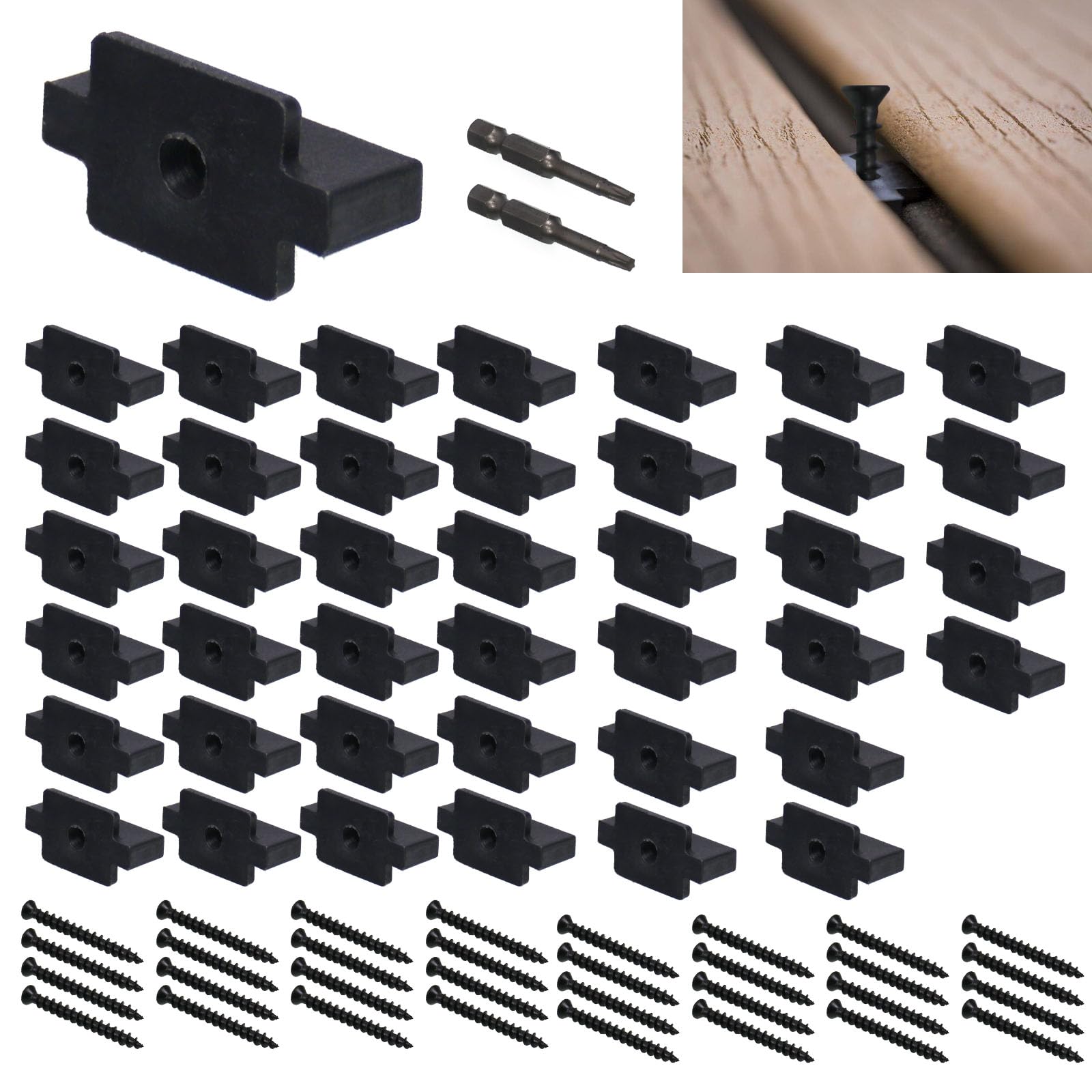 Photo 1 of CNQLIS 300PCS Hidden Deck Fasteners T Clips, Universal Nylon Clips for Installing Composite Deck Boards with Screws and Drill Bits