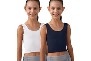 MCEDAR Girls Tank Tops Double Lined Ribbed Knit Crop Tops 2 Pack Basic Sleeveless Athletic Round Neck Dance Top