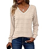 Zeagoo Womens Sweaters Fall Casual Long Sleeve V Neck Shirts Lightweight Crochet Ribbed Knit Pullover Tops Outfits
