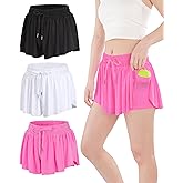 ZUEMET Girls Butterfly Shorts Flowy Shorts with Pocket 2-in-1 Dance Athletic Shorts for Girl 7-14 Years