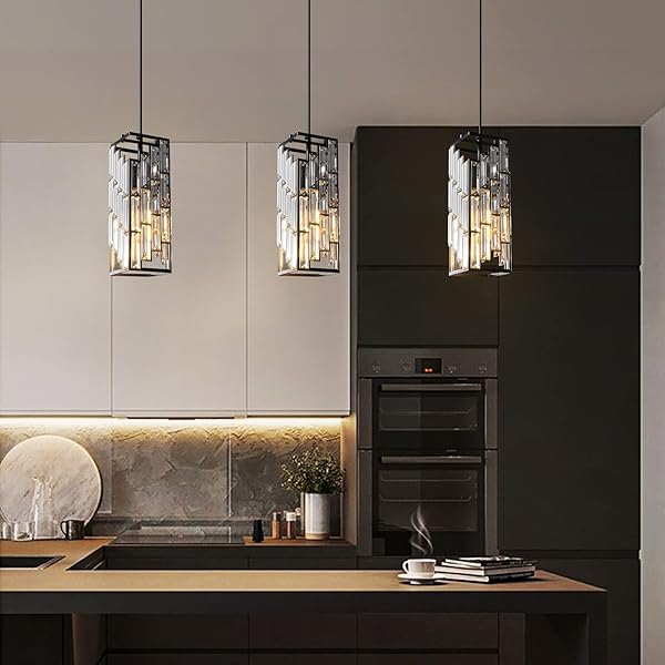 FDPBY BLACK PENDANT LIGHTING MODERN PENDANT LIGHT, MINI CRYSTAL CHANDELIERS,ADJUSTABLE PENDANT LIGHT FIXTURE FOR KITCHEN ISLAND DINNING ROOM BEDROOM (3 PACK)
