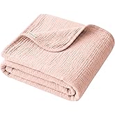 Konssy Muslin Baby Blankets for Girls Boys, 100% Cotton Crib Blanket for Infant Toddler, Super Soft and Lightweight Nursery Swaddling Wrap 40"x36" (Pink)