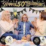 Yontree 14-Piece 50th Birthday Decoration Kit Gold Black Banner Balloons view 7