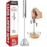 14 Inch Stainless Steel Hand Whisk - Durable & Easy to Use Push-Down Zip Whisker - Rotary Hand Mixer for Beating Eggs, Frothing Milk, Blending, Mixing, Whipping Smoothies & Shakes - Kitchen Tools