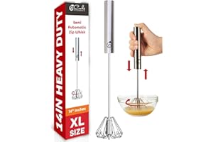 14 Inch Stainless Steel Hand Whisk - Durable & Easy to Use Push-Down Zip Whisker - Rotary Hand Mixer for Beating Eggs, Frothi