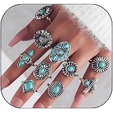 SONZERA Western Jewelry for Women Western Rings Set Boho Turquoise Ring Vintage Stackable Knuckle Ring for Women Cowgirl Accessories Jewelry