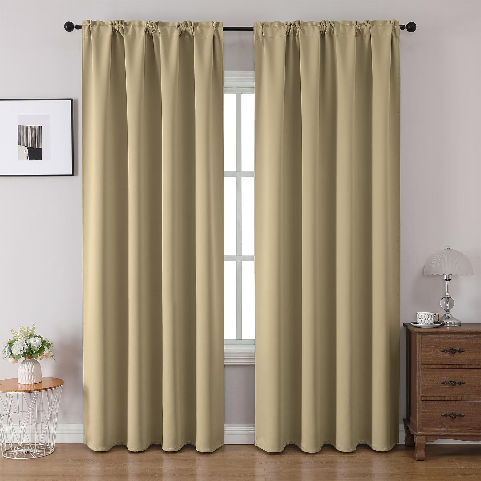 CUCRAF Blackout Curtains 96 inches Long 2 Panels Set for Bedroom, Beige Rod Pocket Room Darkening Curtain for Living Room, Thermal Insulated Window Drapes (W 52 x L 96 Inch) Image CUCRAF Blackout Curtains 96 inches Long 2 Panels Set for Bedroom, Beige Rod Pocket Room Darkening Curtain for Living Room, Thermal Insulated Window Drapes (W 52 x L 96 Inch) Image