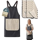 BIQIO Apron with Towel Attached for Women Pocket Waterproof Chef Smock Men Cross Back Kitchen Pinafore 10 Detachable Towels