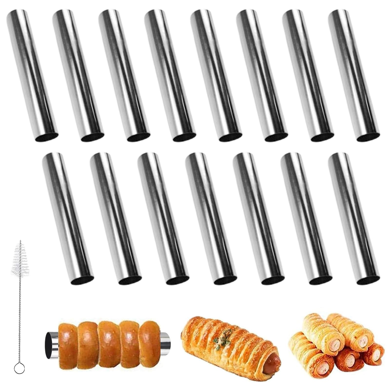 Cannoli Tube, 15 Pcs Cannoli Form Tubes, Croissant Mold Non-Stick Cream Horn Cones Stainless Steel Big Screw Croissant Mould for Baking Danish Pastry Pancake Crisps