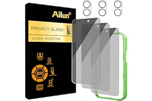 Ailun 3 Pack Privacy Screen Protector for iPhone 17 [6.3 inch]+ 3 Pack Camera Lens Protector with Installation Frame,Dynamic 