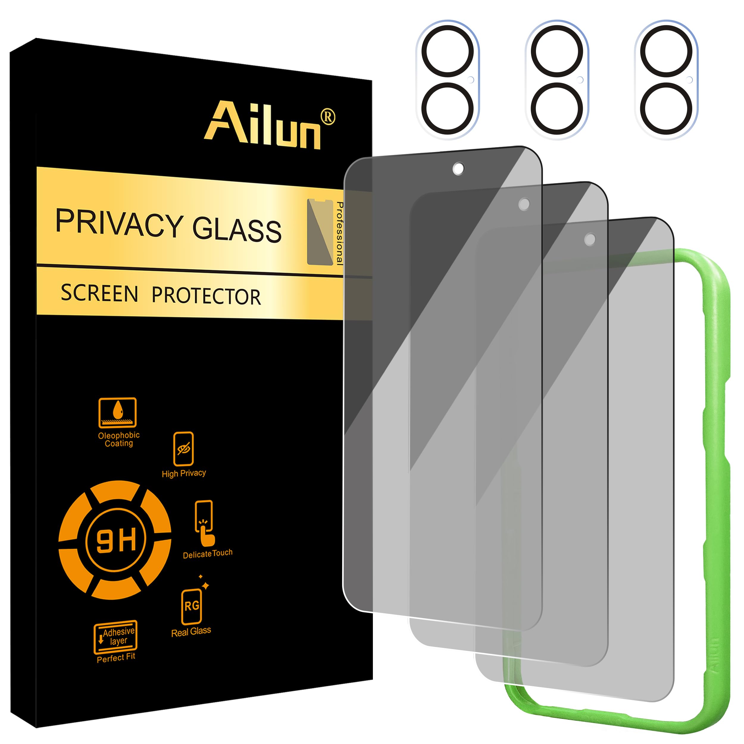Photo 1 of Ailun 3 Pack Privacy Screen Protector for iPhone 17 [6.3 inch]+ 3 Pack Camera Lens Protector with Installation Frame,Dynamic Island Compatible,Anti Spy Tempered Glass[9H Hardness]-HD
