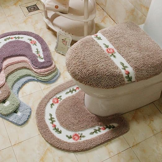 Amazon Com 2 Piece Bathroom Toilet Mat Set Absorbent Soft Non Slip Bath Rugs Garden Rose Floral Decorative U Shape Bath Mat Toilet Lid Cover Camel Kitchen Dining
