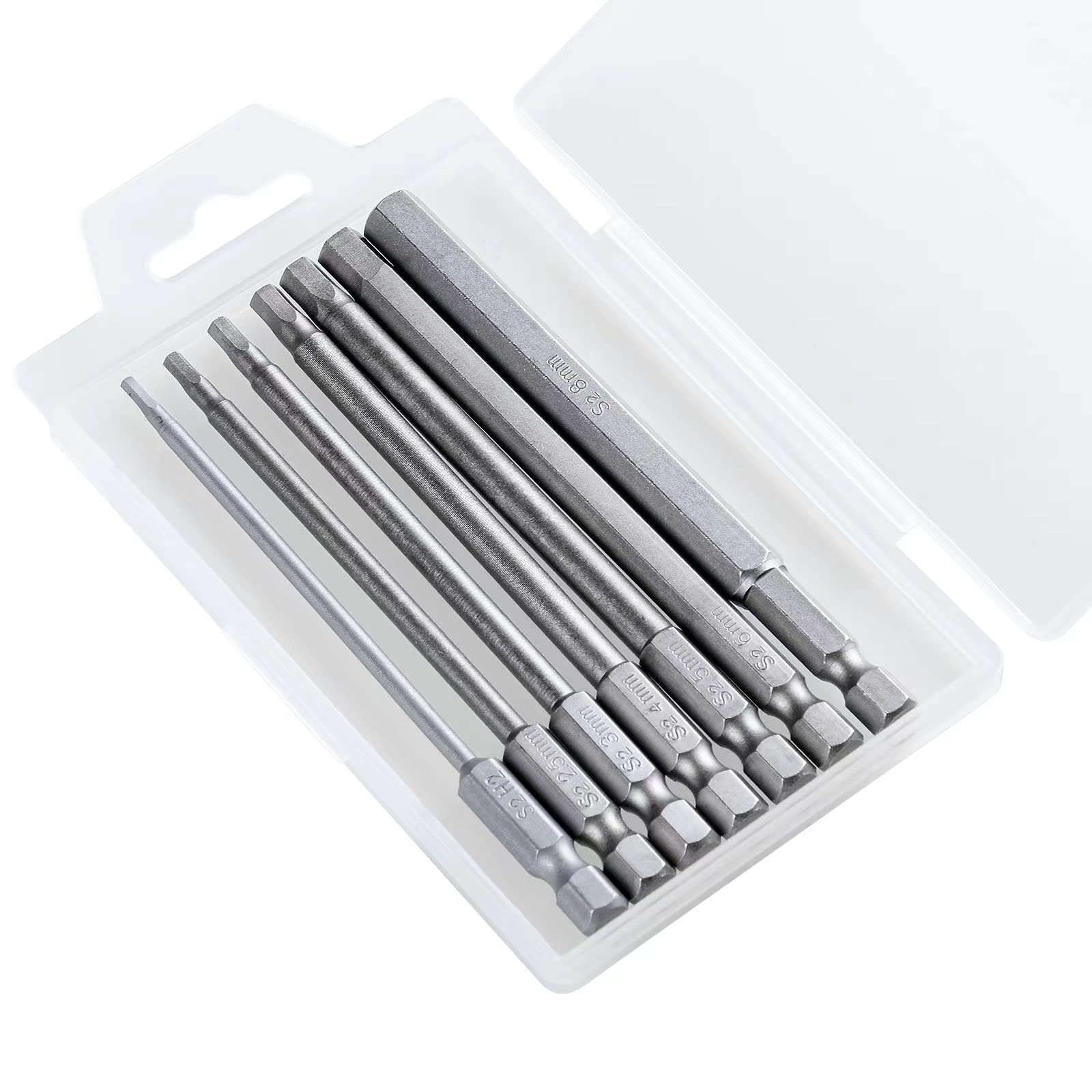 YUHIAKE 7pc 100mm Magnetic Hex Bit Set, H2-H8, 1/4 Inch Hex Socket Screwdriver Bit
