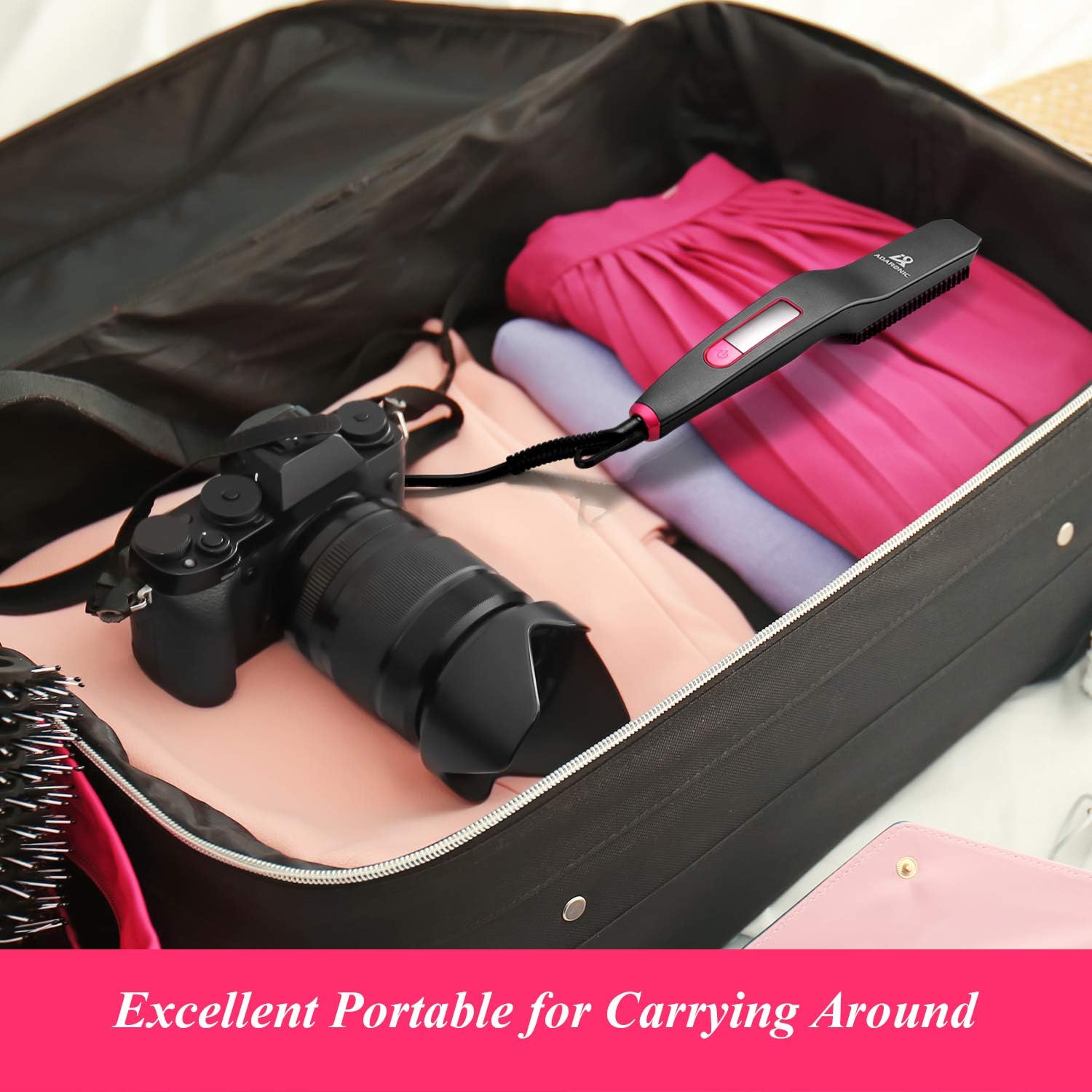 Adaronic EDC - Ionic Hair Straightener Brush for Women - Professional Straightening Tool Heated Comb with Anti-Scald 6 Adjustable Temperatures - for Home and Travel: Health & Personal Care