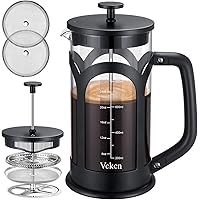 Veken French Press Coffee & Tea Maker, 304 Stainless Steel Heat Resistant Borosilicate Glass Coffee Press with 4 Filter…