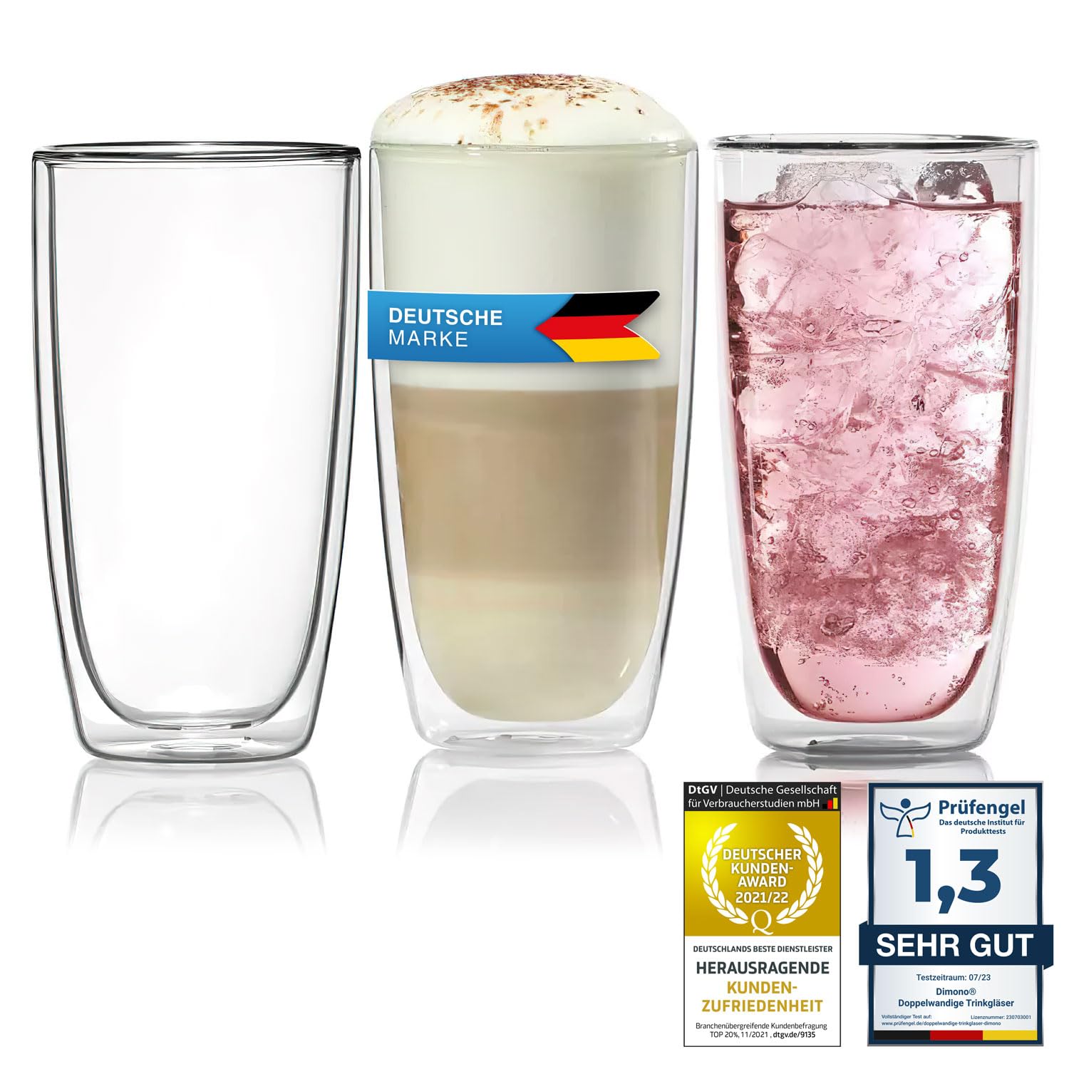 Dimono® Double Walled Borosilicate Glass Water Glass Latte Macchiato Long Drink & Cocktail Glasses (1 Piece Long Drink Glass)