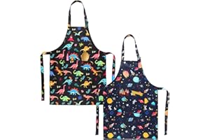 XLSXEXCL 2 Pack Kids Apron, Cute Cooking Aprons, Waterproof Art Apron with Pockets, Toddler Painting Artist Apron Adjustable