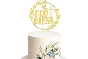 YCTHUNFISH 1 Pack God Bless Cake Topper with Glitter Dove Christening Cross First Communion Cake Pick Baptism God Bless Cake Decorations for Religious Theme Party Baby Shower Birthday Party Supplies Gold