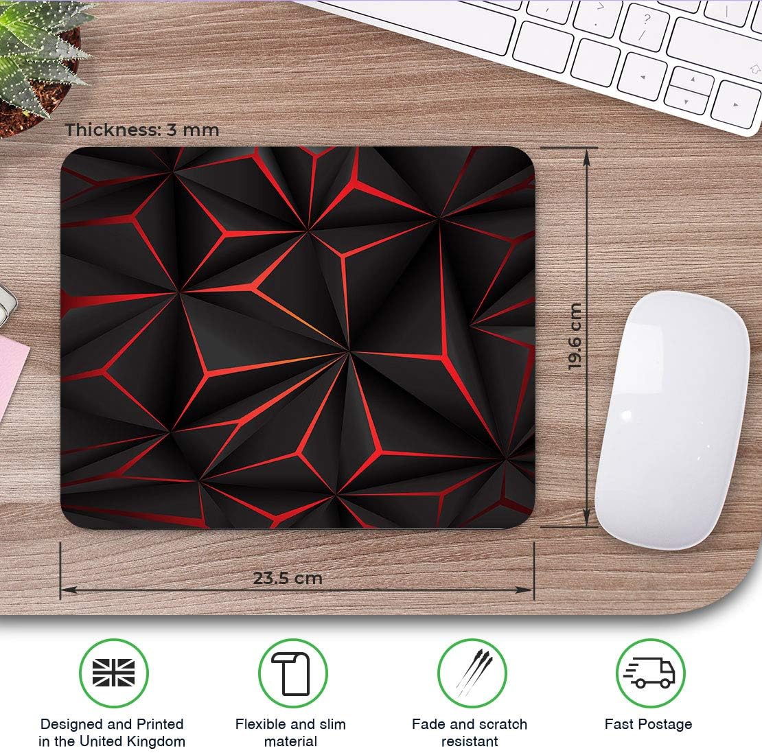 Black & Red Futuristic Mouse Mat Pad Computer PC Laptop Gaming Office Home Desk Accessory Gadget 12953, Multicolor - Image 3