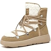 BEAU TODAY Snow Boots for Women, Suede Fur Womens Platform Boots Anti-Slip Lace Up Round Toe Ankle Boots Comfort Outdoor Walking Winter Shoes