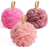 Fishent Bath Loofah Sponge, 3 Pack loofahs Exfoliating Body Scrubber, 60g Soft Mesh Pouf Shower Puffs, Loofa for Women (Pink-