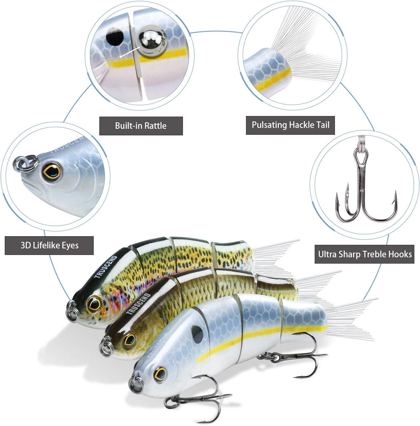 Fishing Lures Swimbait Bass, 10cm 3.93" Fishing Lures Crankbait Jointed Trout Swimbait Mustad Hooks (Combo C) : Sports & Outdoors
