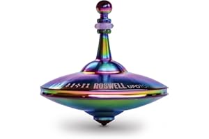 Plexity Labs UFO Tops - Roswell - Metal Spinning Top - Inspired by The Documented 1947 UFO Sighting in Roswell, New Mexico (Color: Psychedelic Steel)