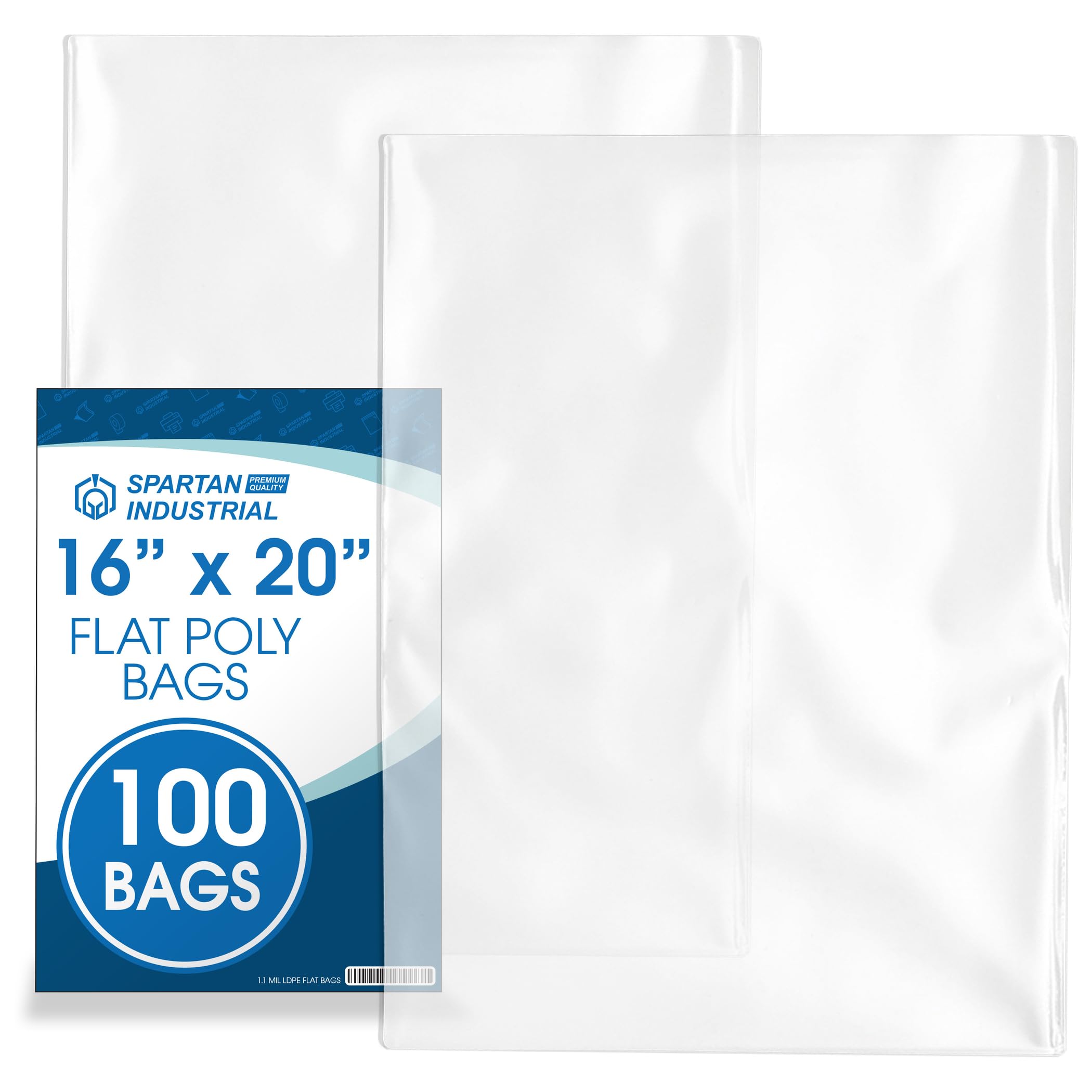 Photo 1 of Spartan Industrial - 16” X 20” (100 Count) 1.1 Mil Flat Open End Clear Plastic Poly Bags - For Proofing Bread Dough, Packaging Clothes, Shirts (Thin & Lightweight - Bags DO NOT Have Seal)1049788349
