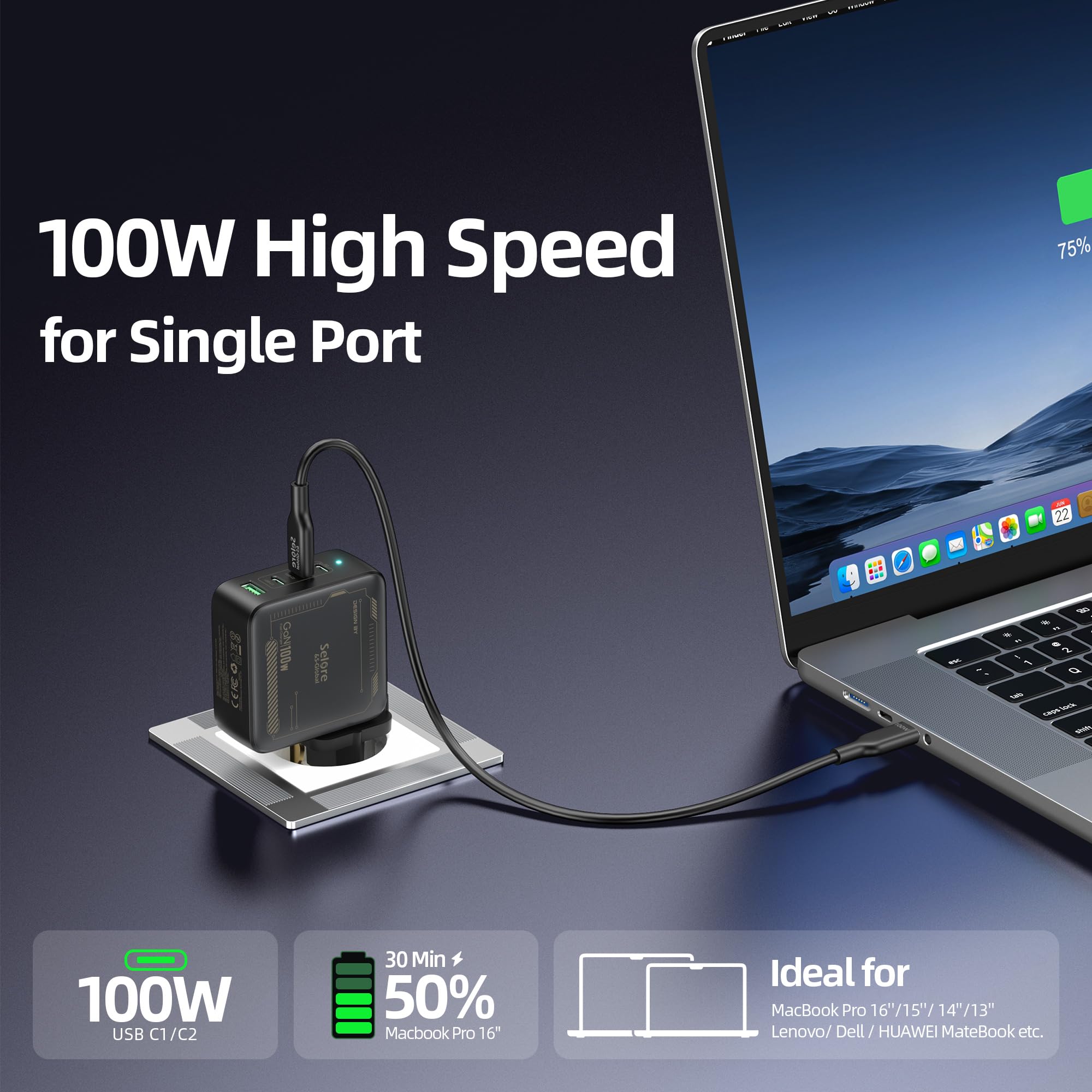 100W USB C Ladegerät 4-Ports GaN Schnellladegerät, PD3.0 USB C Netzteil PPS Ladegerät, für MacBook Pro 16/15/14/13 Zoll, iPad Pro, iPhone 17/16/15/14/13, Galaxy S24/S23, HP, Dell, ThinkPad 2