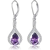 VNRIOW Amethyst Purple Teardrop Earrings - 925 Silver Classic Dangles Drop Leverback Earrings with 10 * 7mm February Birthstone Jewelry Gifts for Women
