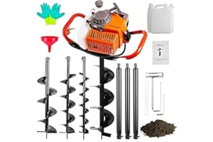 Jacgood Gas Powered 62CC Post Hole Digger for Fence and Planting with 3 Extention （24" 24" & 24"） and 3 Earth Auger Drill Bits （3" 5" & 8" ）