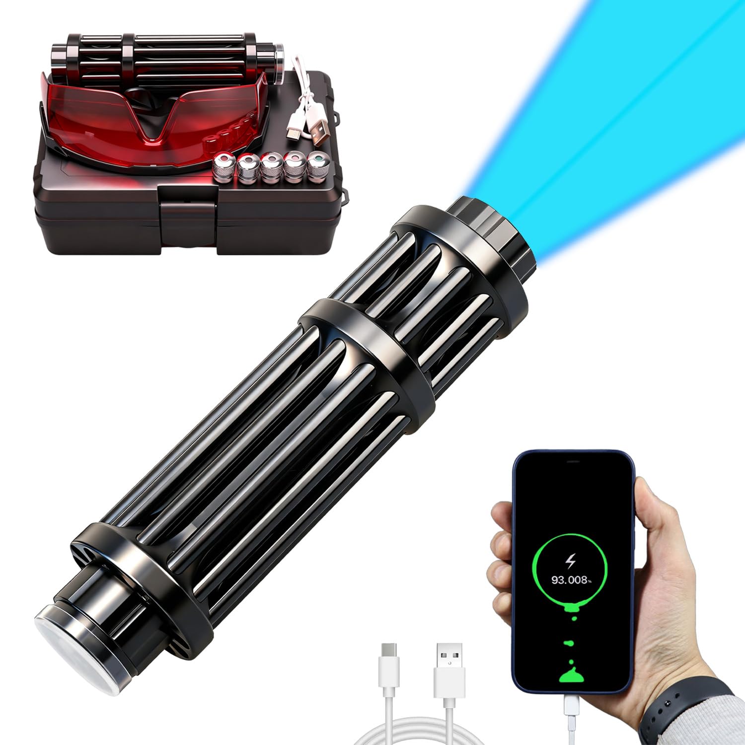 Photo 1 of Blue Rechargeable LED Outdoor Flashlight, 6 Light Modes, Zoomable and Waterproof, Perfect for Camping, Hiking, and Fishing (USB Black)